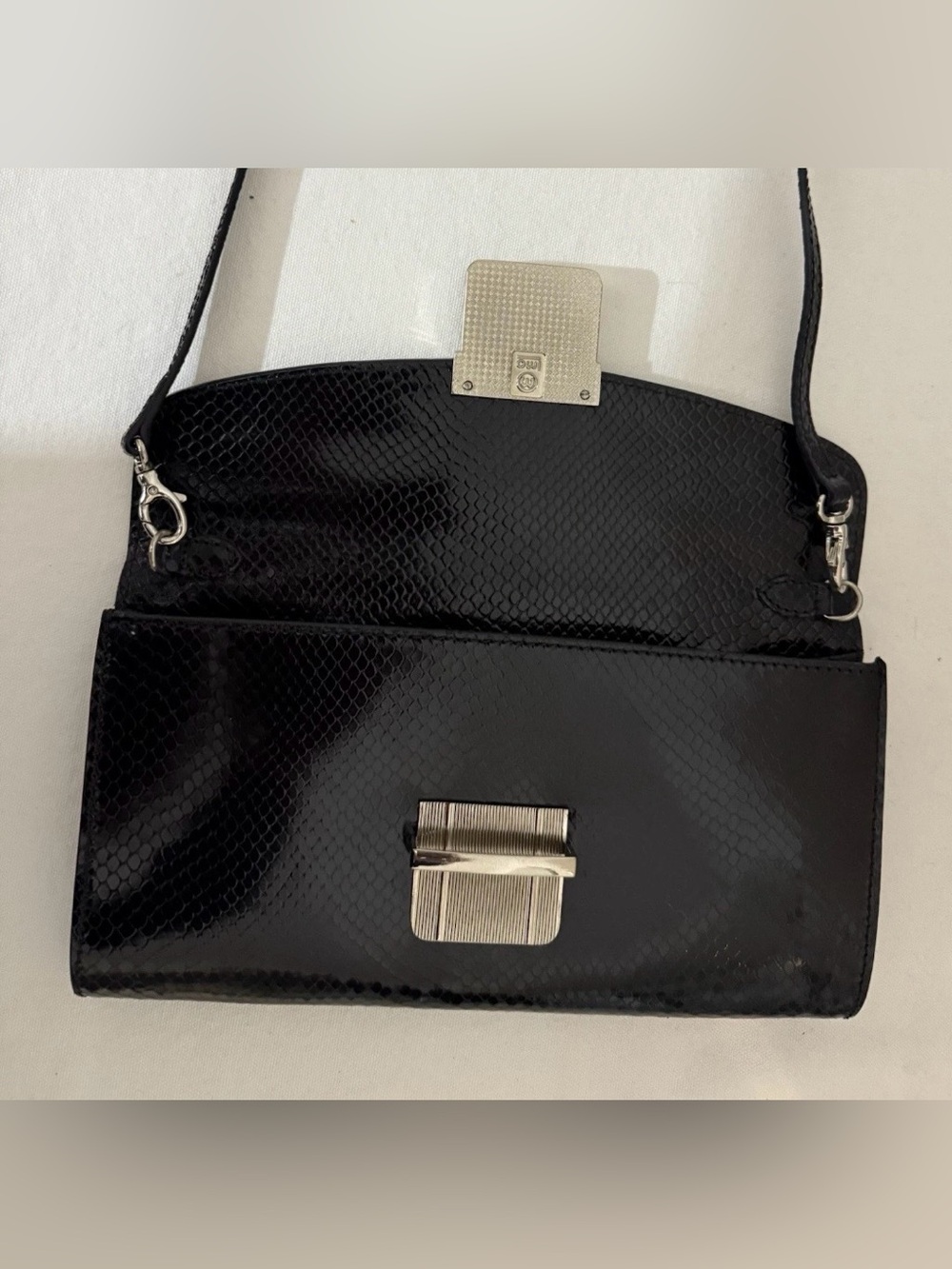 Doncaster Italy Black Leather Crossbody Bag Convertible Croc Embossed Vintage - Picture 14 of 16